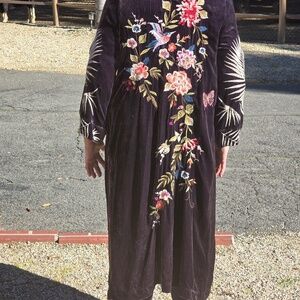 Johnny was.  long kimono 46 inches long dark purple velvet